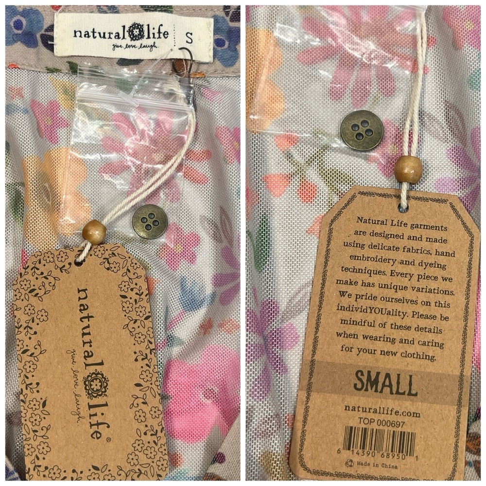 Natural Life Womens Boho Mesh Floral Button Front Top Size Small Long Sleeve New - Picture 7 of 16